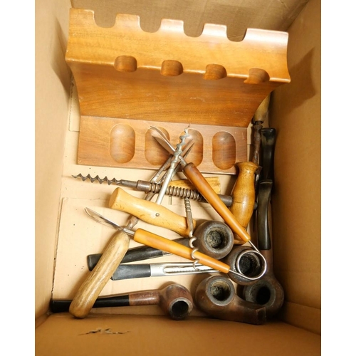 683 - Box- Pipes, Pipe Stand & Corkscrews