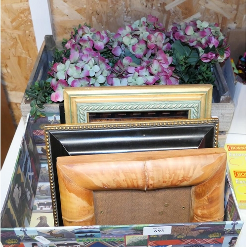 693 - Two Boxes - Artificial Flowers & Picture Frames