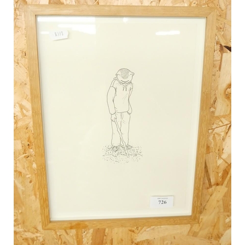 726 - Ink On Paper, Boy With Stick By Jim Medway