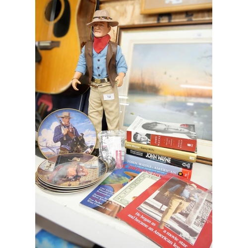 741 - John Wayne Figure, Collectors Plates & Books