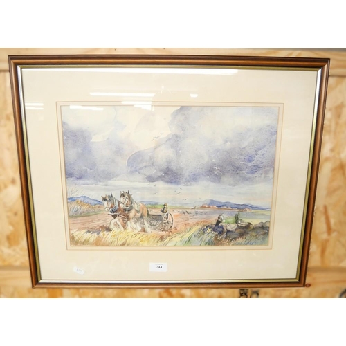 744 - Watercolor - Rural Ploughing Scene By Chris Silver