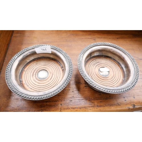 761 - Pair Of Silver Plated Wine Bottle Coasters