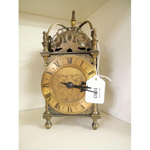 1003 - Vintage Brass Mechanical Mantel Clock approx. 23cm Tall