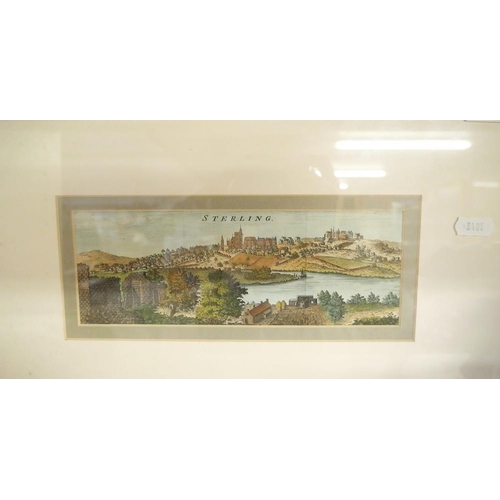 1005 - Framed Coloured Engraving of Stirling, approx. 22cm x 8cm.