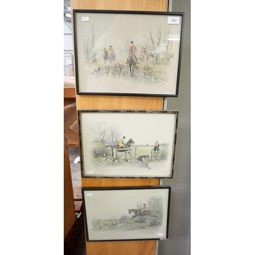 1007 - Set of 3 Framed Hunting Prints, approx. 34cm x 26cm.