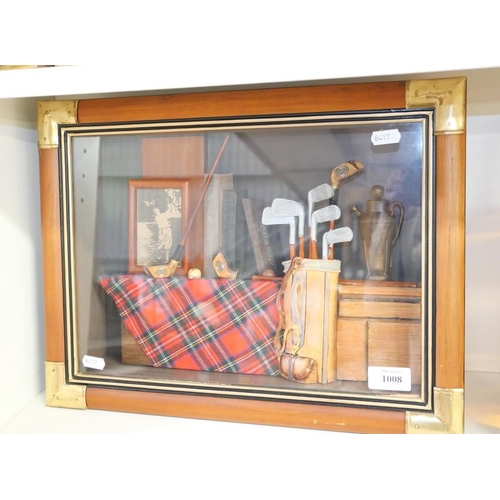 1008 - Framed Golfing Diorama, Overall size 42cm x 32cm x 9cm.