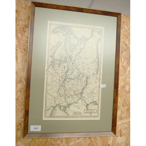 1017 - Framed 1817 Map of Russia in Europe, approx. 23cm x 37cm.