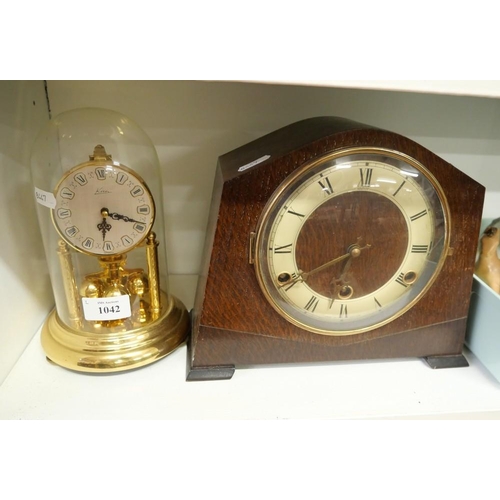 1042 - Modern Dome Clock and a Vintage Oak Mantel Clock.