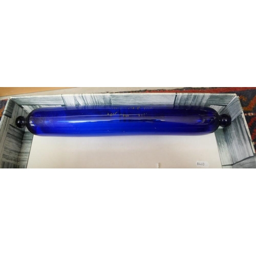 1051 - Vintage Bristol Blue Glass Rolling Pin