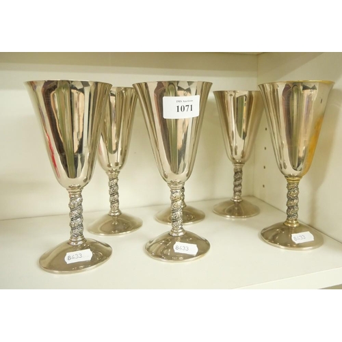 1071 - Set of 6 Silverplated Wine Glasses.