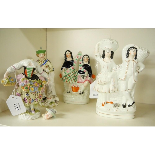 1119 - 2 Staffordshire Figure Groups and 2 Continental Porcelain Figures