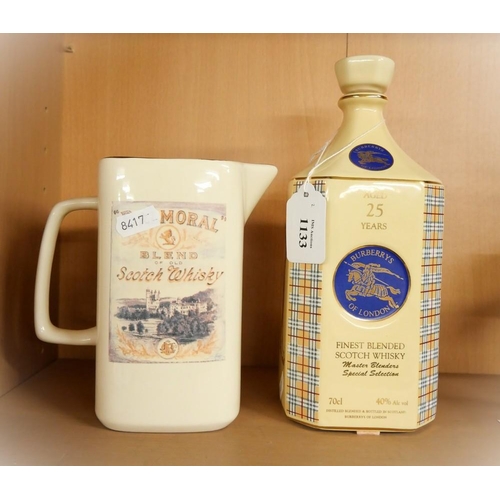 1133 - Burberrys Pottery Whisky Decanter & Water Jug.