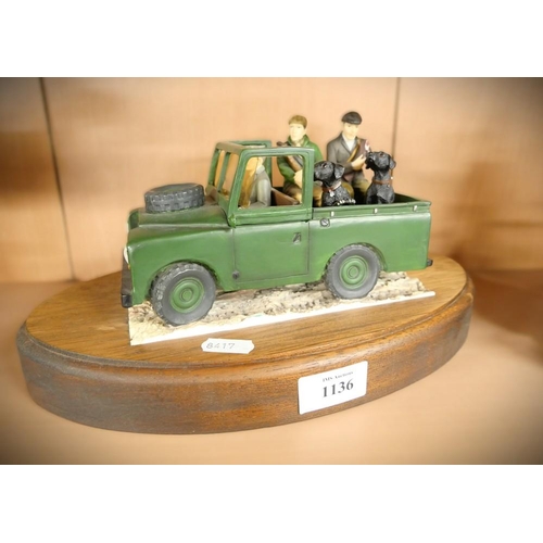 1136 - Model Landrover with Shooting Party on Wooden Base.