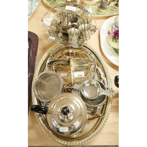 1409 - Silverplated Tea Tray, Fruit Basket, Teapot etc.