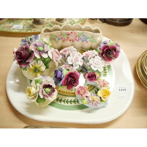 1410 - China Floral Posies, Clarice Cliff Bud Vase & Tray.