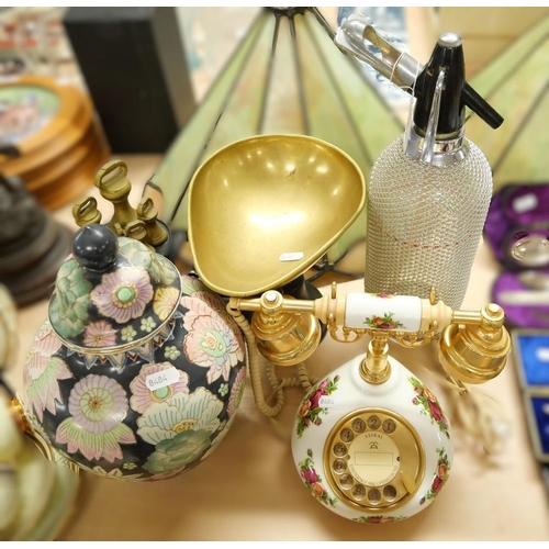 1413 - Soda Syphon, Old Country Roses Telephone, Jar & Cover etc.