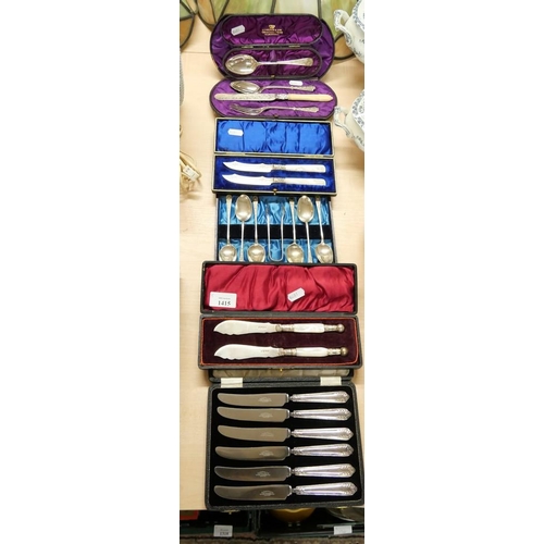 1415 - Five Cased Sets of Silverplated Knives, Servers, Spoons etc.