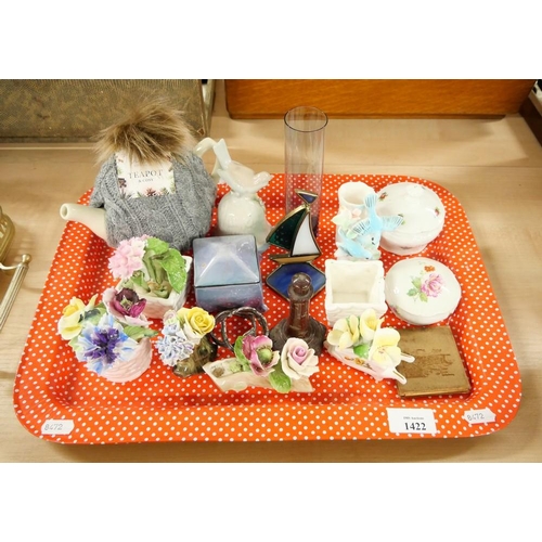 1422 - Tray Lot - Floral Posy, Teapot, Trinkets etc.