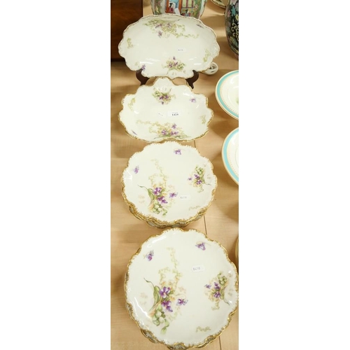 1424 - Limoges China Part Dessert Set - comprising of seven Plates and two Bowls.