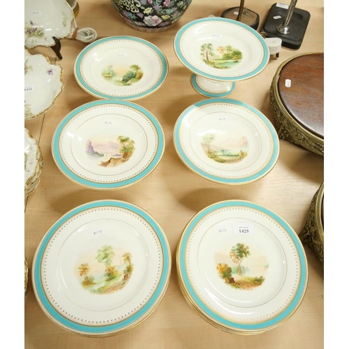 1425 - Victorian Landscape Painted Dessert Set.