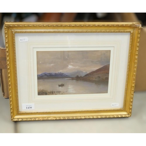 1430 - Framed Watercolour - Highland Loch Scene, W M Paton RSA, approx 21 x 14cm.