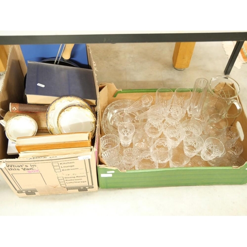 1439 - Two Boxes - Crystal Drinking Glasses, Books, Pots etc.