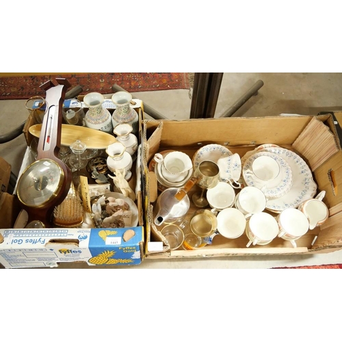 1443 - Two Boxes - Part Tea Sets, Barometer, Pair of Chinese Porcelain Vases etc.