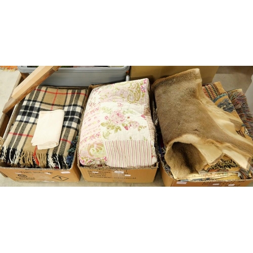 1446 - Three Boxes - Travel Rugs, Throws, Deer Skin etc.