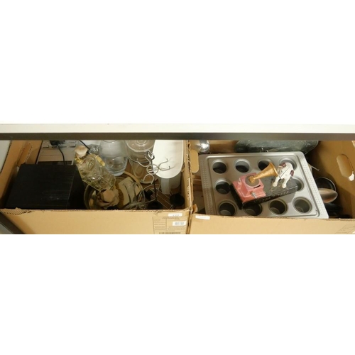 1450 - Two Boxes - Stereo System, HMV Money Bank, Baking Trays etc.