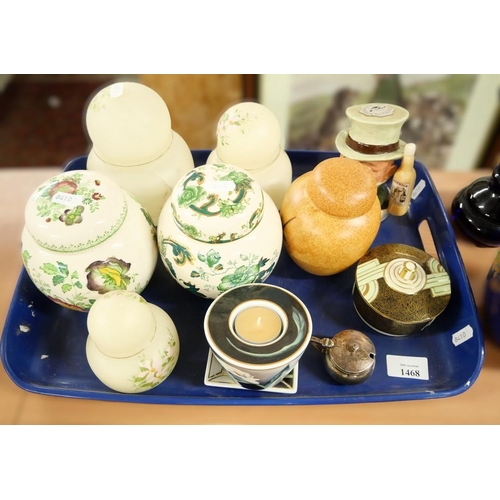 1468 - Tray Lot - Ginger Jars, Doulton Whisky Decanter, Candle Holder etc.