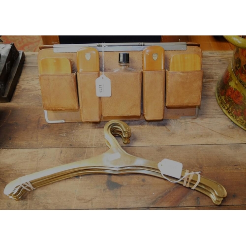 1473 - Brass Coat Hangers & Vintage Mid Tan Leather Gents Vanity Stand.