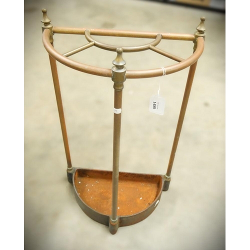 1488 - Antique Brass Stick Stand with Cast Iron Base, approx 64cm tall.