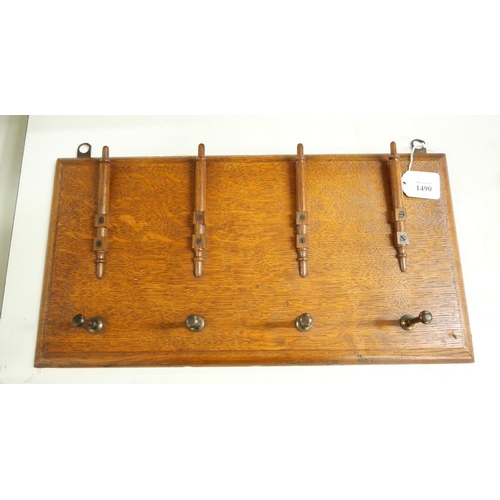 1490 - Early Vintage Equestrian Oak Whip Rack, approx 47cm across.