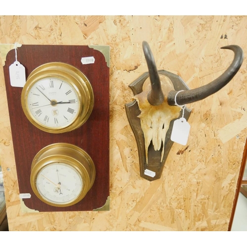 1493 - Brass Clock / Barometer & Chamois Crown.