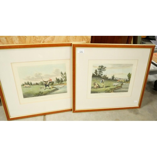 1494 - Pair of Framed Thomas McLean Fishing Cartoons, approx 31 x 28cm.