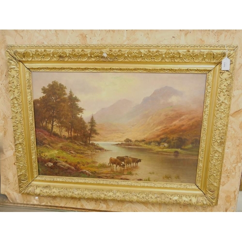 1496 - Large Antique Framed Oil Painting - Cattle in Highland Landscape, Signed A. Taylor, approx 74 x 50cm... 