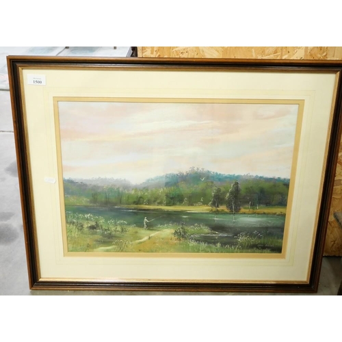 1500 - Framed Painting - Fisherman Signed Jan Bates, approx 50 x 38cm.