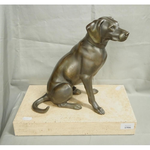 1506 - Cast Metal Bronzed Hunting Dog on Composite Marble Base, approx 32cm tall.