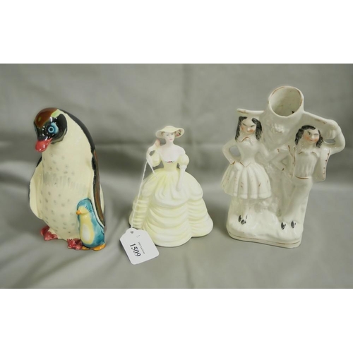 1509 - Staffordshire Flatback, Coalport Figurine & Lomonosov Penguin.