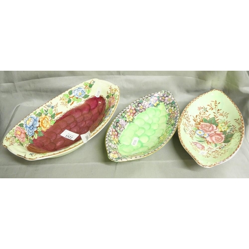 1522 - Three Maling Lustre Boat Shaped Dishes.