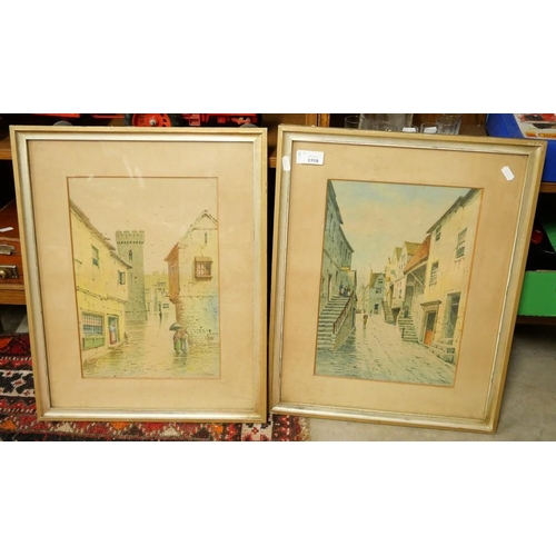 1558 - Pair of Framed Prints, Street Scenes by S E Hall, approx 28 x 38cm.