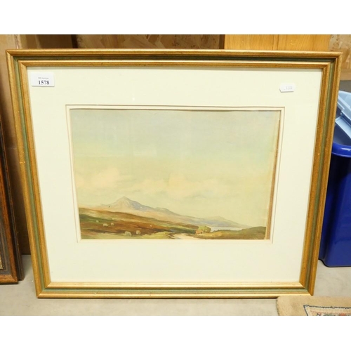 1578 - Framed Watercolour - Extensive Landscape, approx 35 x 24cm.