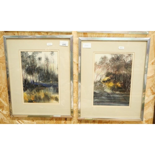 1592 - Pair of Framed Pen & Ink Drawings, River Landscapes, approx 17 x 25cm.