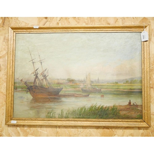 1594 - Framed Oil Painting - James Hall Cranstoun Perth Harbour, approx 60 x 40cm.