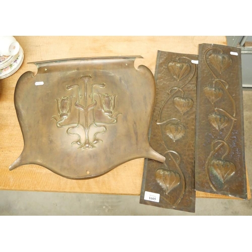 1605 - Antique Brass Art Nouveau Fireplace Panels.