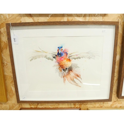 2013 - Framed Watercolour - Ring Necked Pheasant, Indistinct Signature, approx 38 x 28cm.