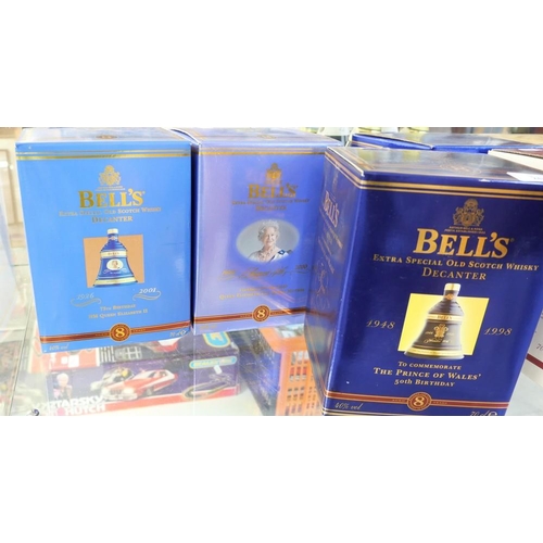 2042 - 3 Boxed Bell's Whisky Decanters - Prince of Wales, Queen Mother & Queen Elizabeth II