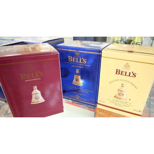 2043 - 3 Boxed Bell's Whisky Decanters - Christmas 2007, Golden Wedding Anniversary Queen & Duke of Edinbur... 