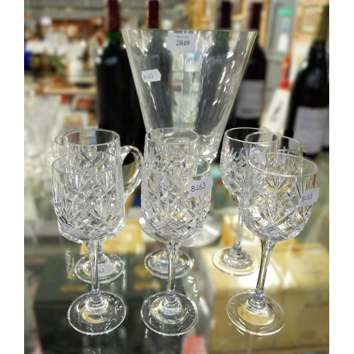 2049 - Set of 6 Cut Glass Small Wine Glasses