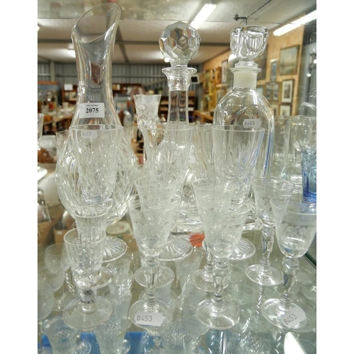 2075 - 2 Glass Decanters, Glass Jug & Assorted Drinking Glasses